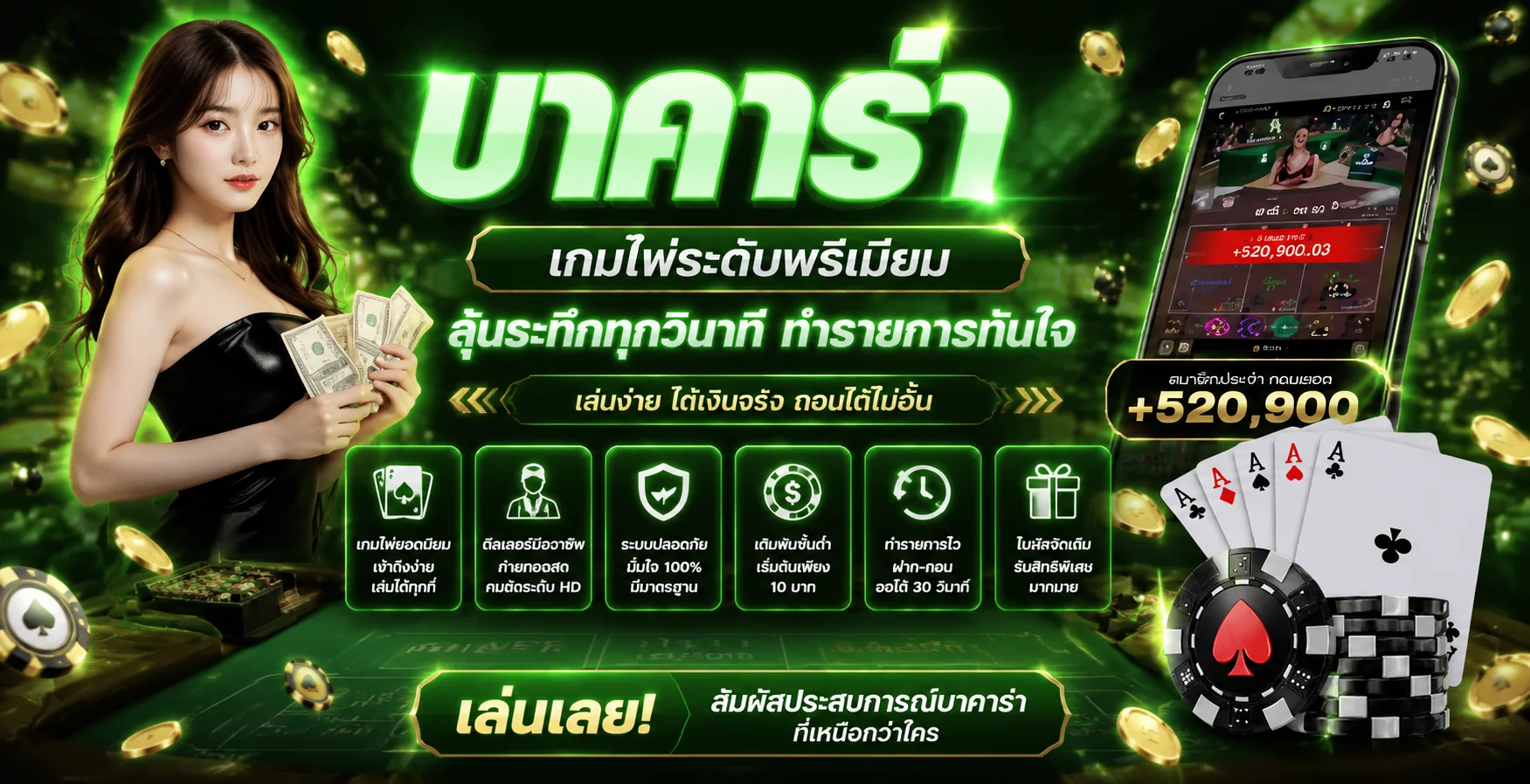 โต๊ะบาคาร่าและรูเล็ตในคาสิโนออนไลน์วาสนาดี ถ่ายทอดสดจากดีลเลอร์จริง